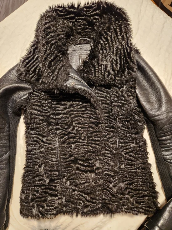 Guess Black Faux Fur & Leather Women's Jacket - Picture 3 of 8